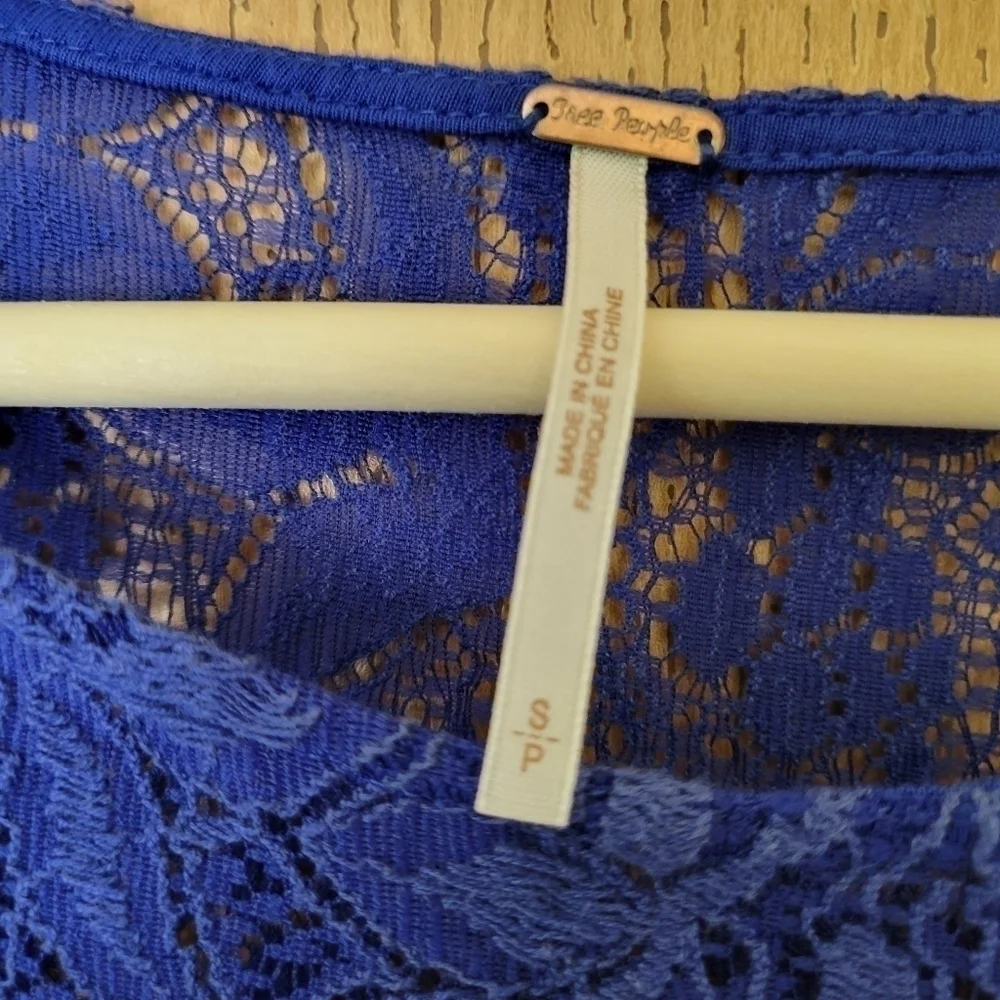 Free People "Shake it up" Mosaic Blue lace 3/4 sleeve flare skater mini … - Picture 3 of 9